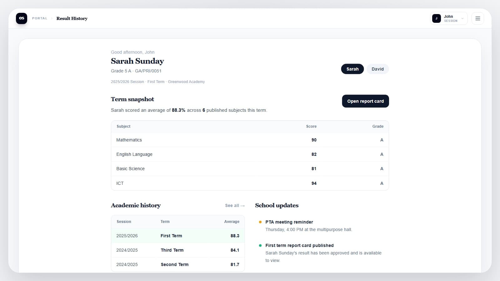 Unified school operations across academics, billing, approvals, and parent visibility